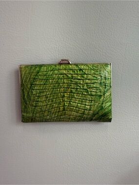 Lodis Green Metallic Crocodile Embossed Frame Clutch Mini Wallet